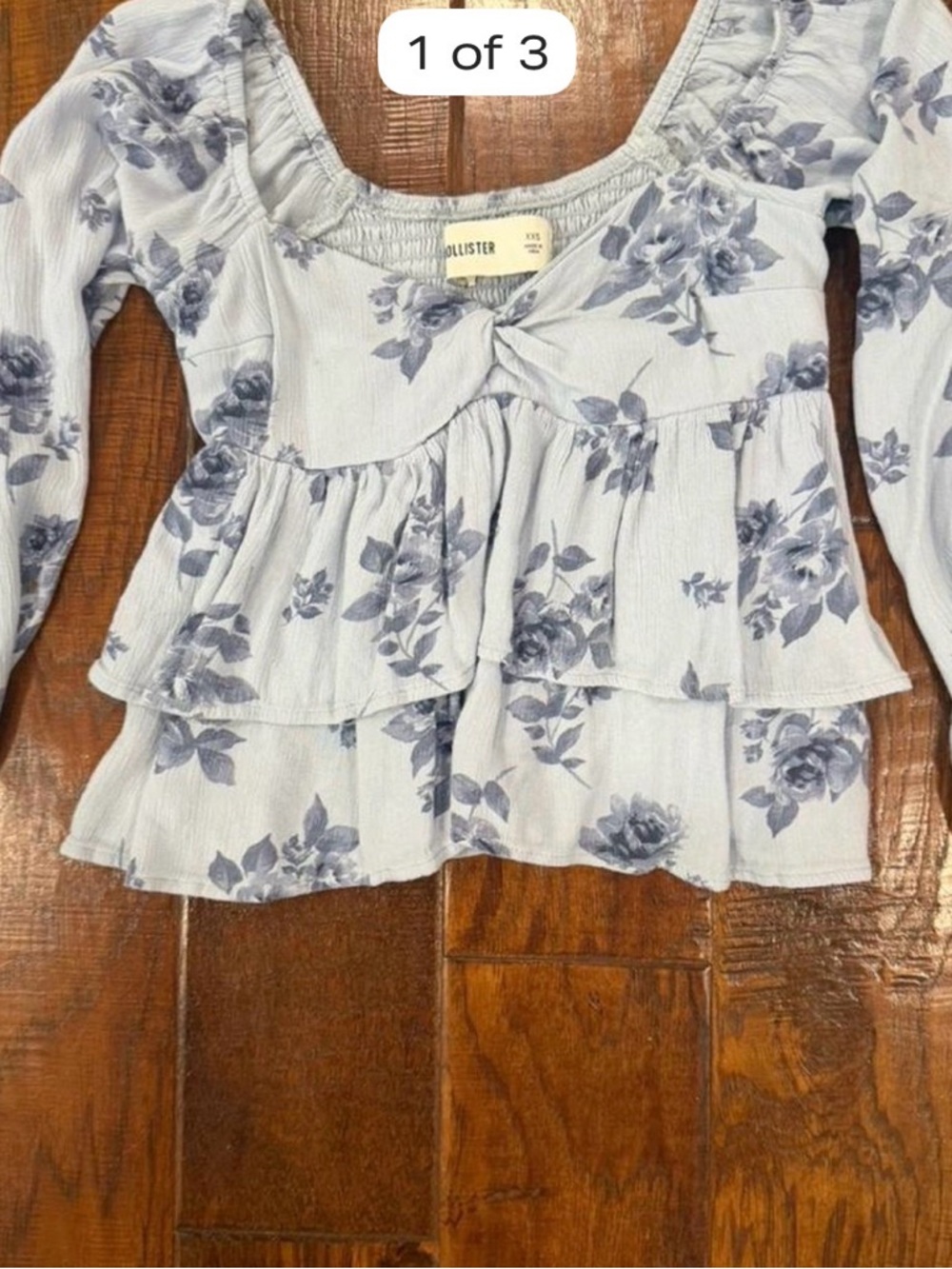 Hollister Light Blue Floral Peplum Ruffle Top